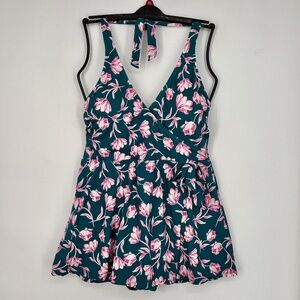 Draper James RSVP Womens Size 1X Swim Dress One Piece Teal Green Pink Floral